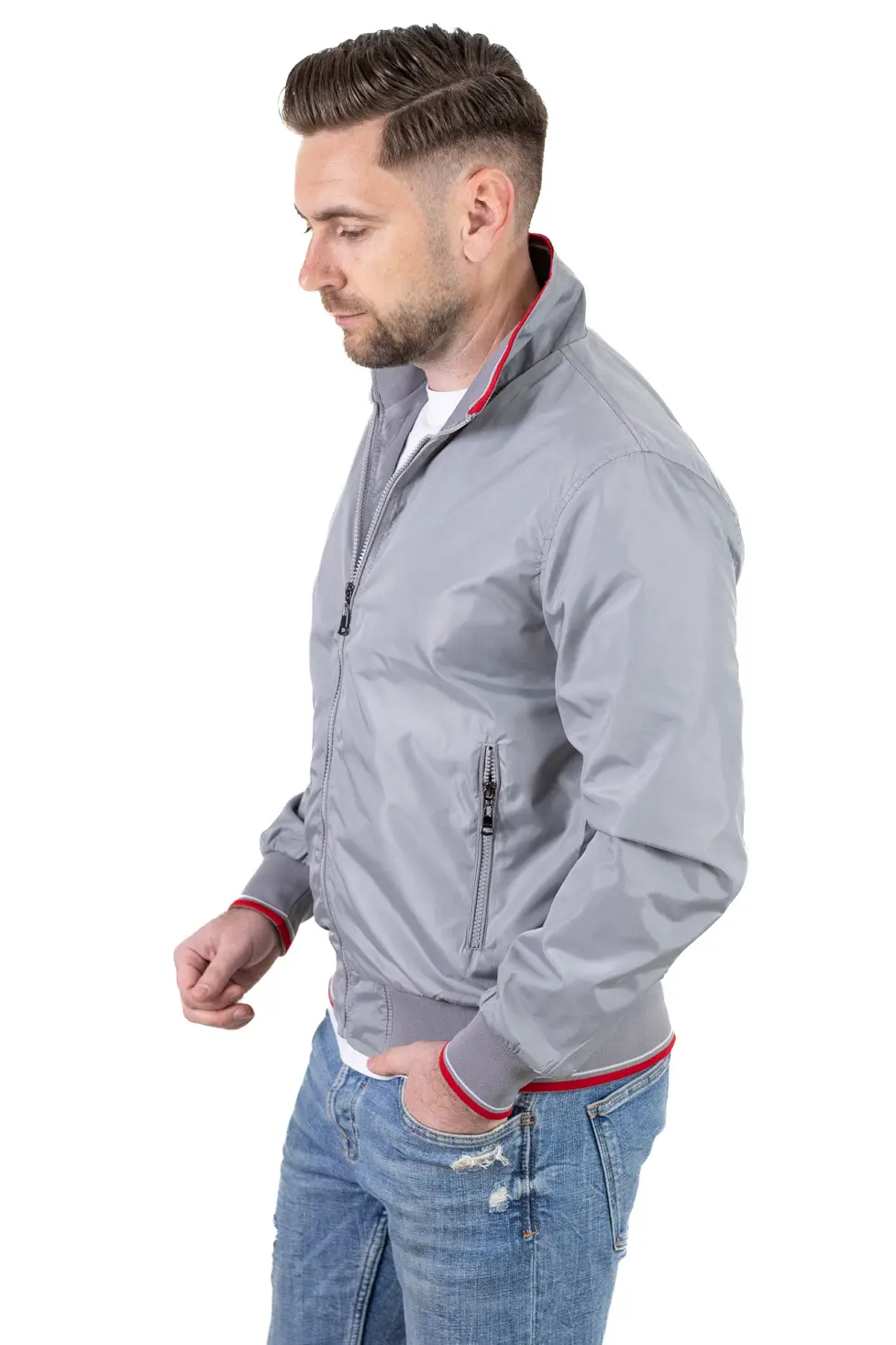 Geaca barbati subtire tip foita gri cu detalii [1]