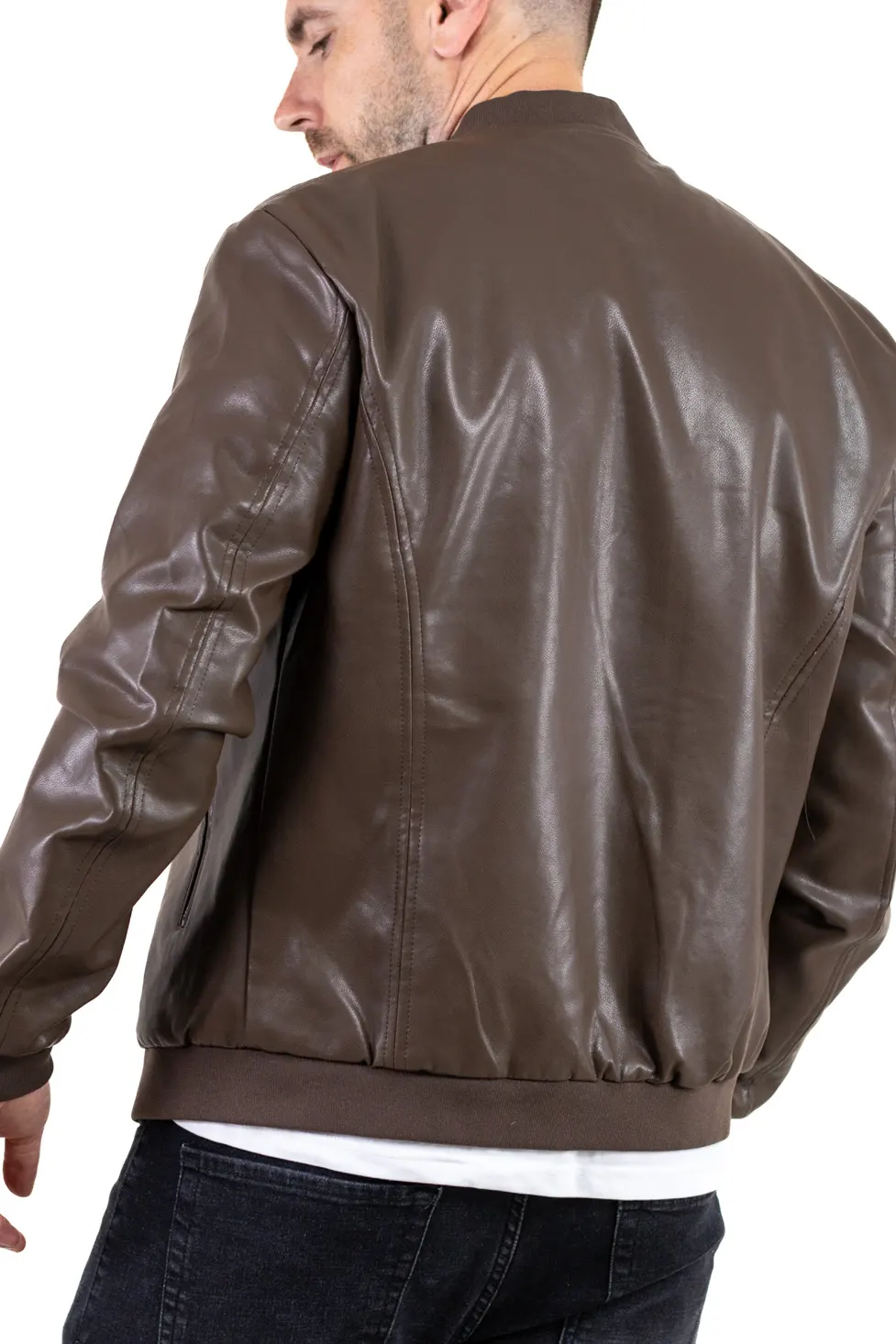 Geaca barbati bomber din piele ecologica maro [5]