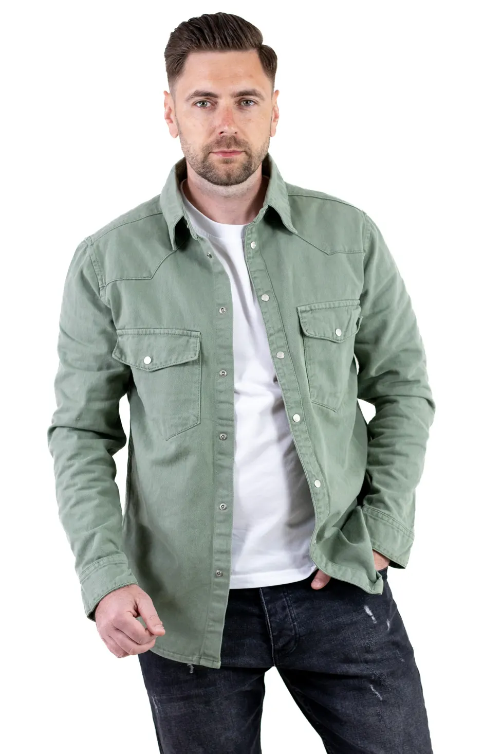 CAMASI - Camasa tip jacheta din denim – verde olive