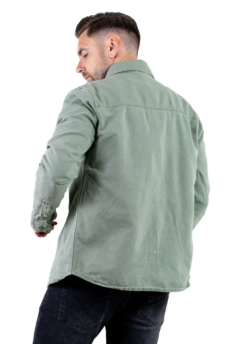 Camasa tip jacheta din denim – verde olive [3]