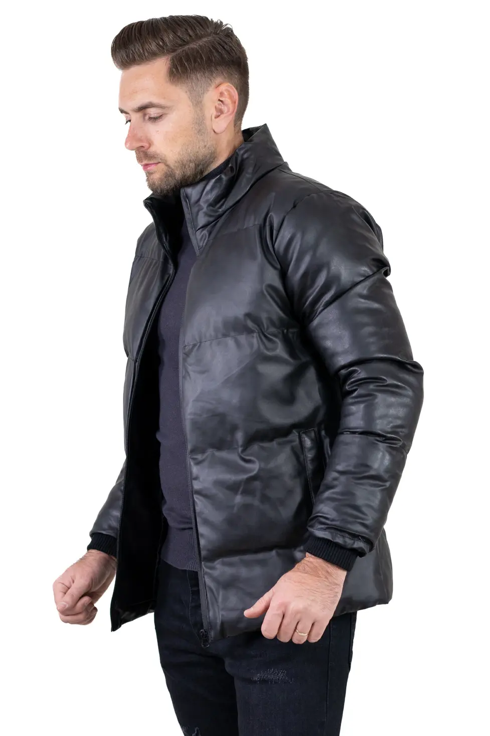 Geacă iarnă bărbați din piele ecologică, croială dreaptă [2]