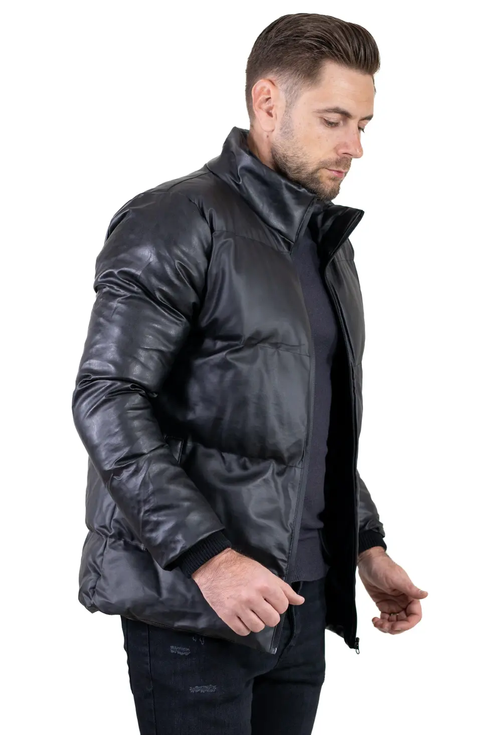 Geacă iarnă bărbați din piele ecologică, croială dreaptă [3]