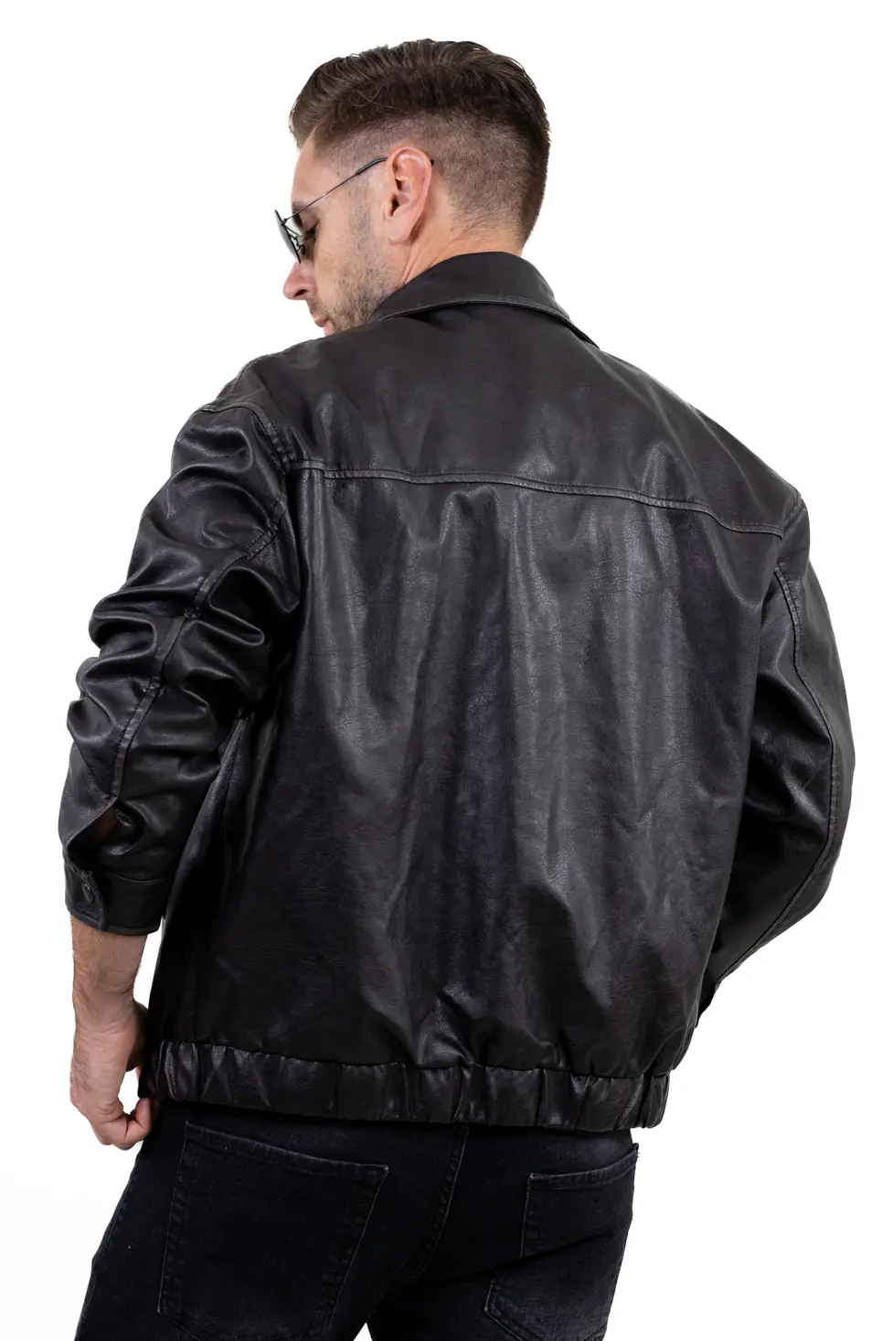 Geaca eco-piele neagra - guler cu reve [4]