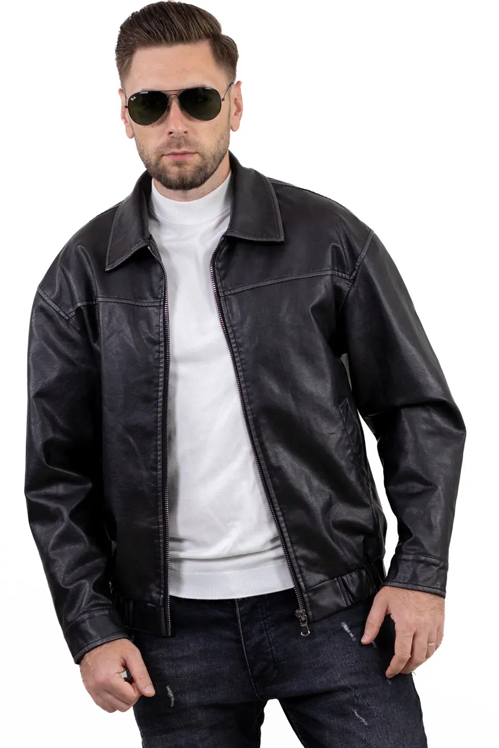Geaca eco-piele neagra - guler cu reve [6]