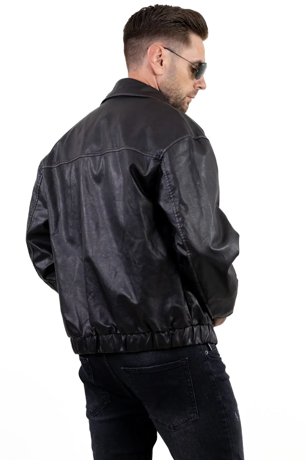 Geaca eco-piele neagra - guler cu reve [5]