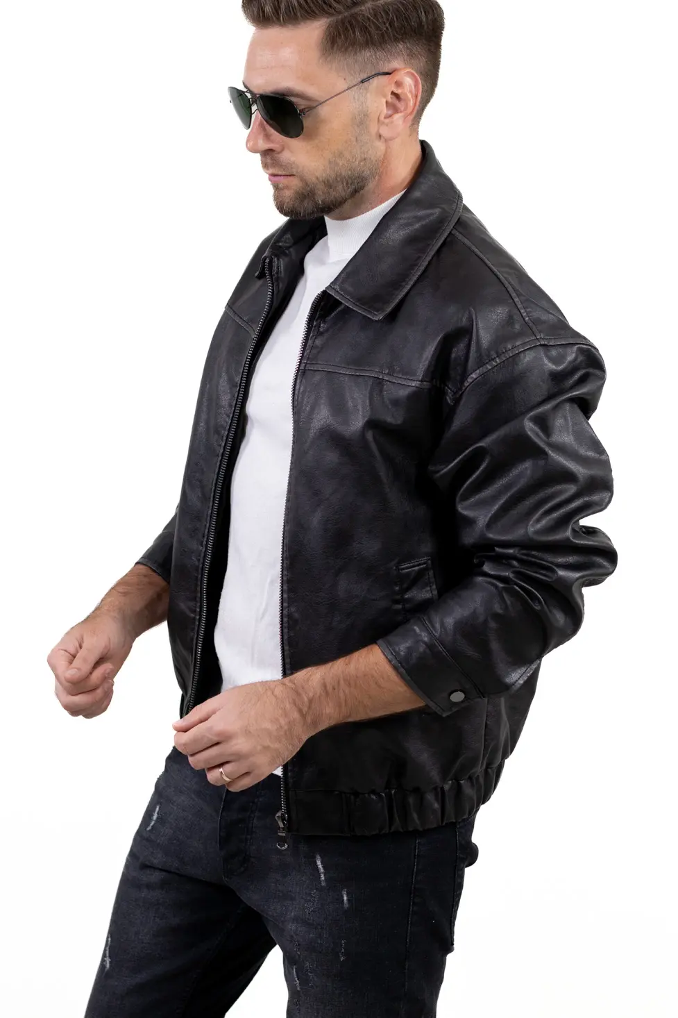 Geaca eco-piele neagra - guler cu reve [3]