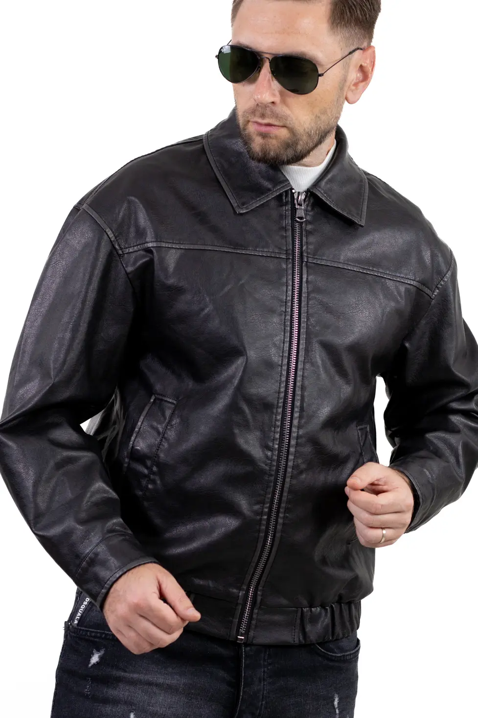 Geaca eco-piele neagra - guler cu reve [2]
