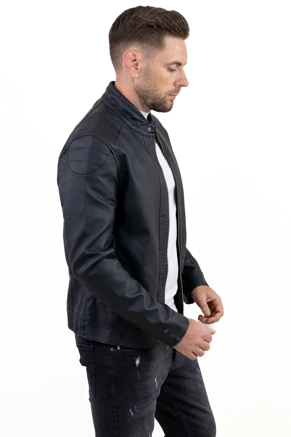 Geaca eco-piele neagra slim fit [3]