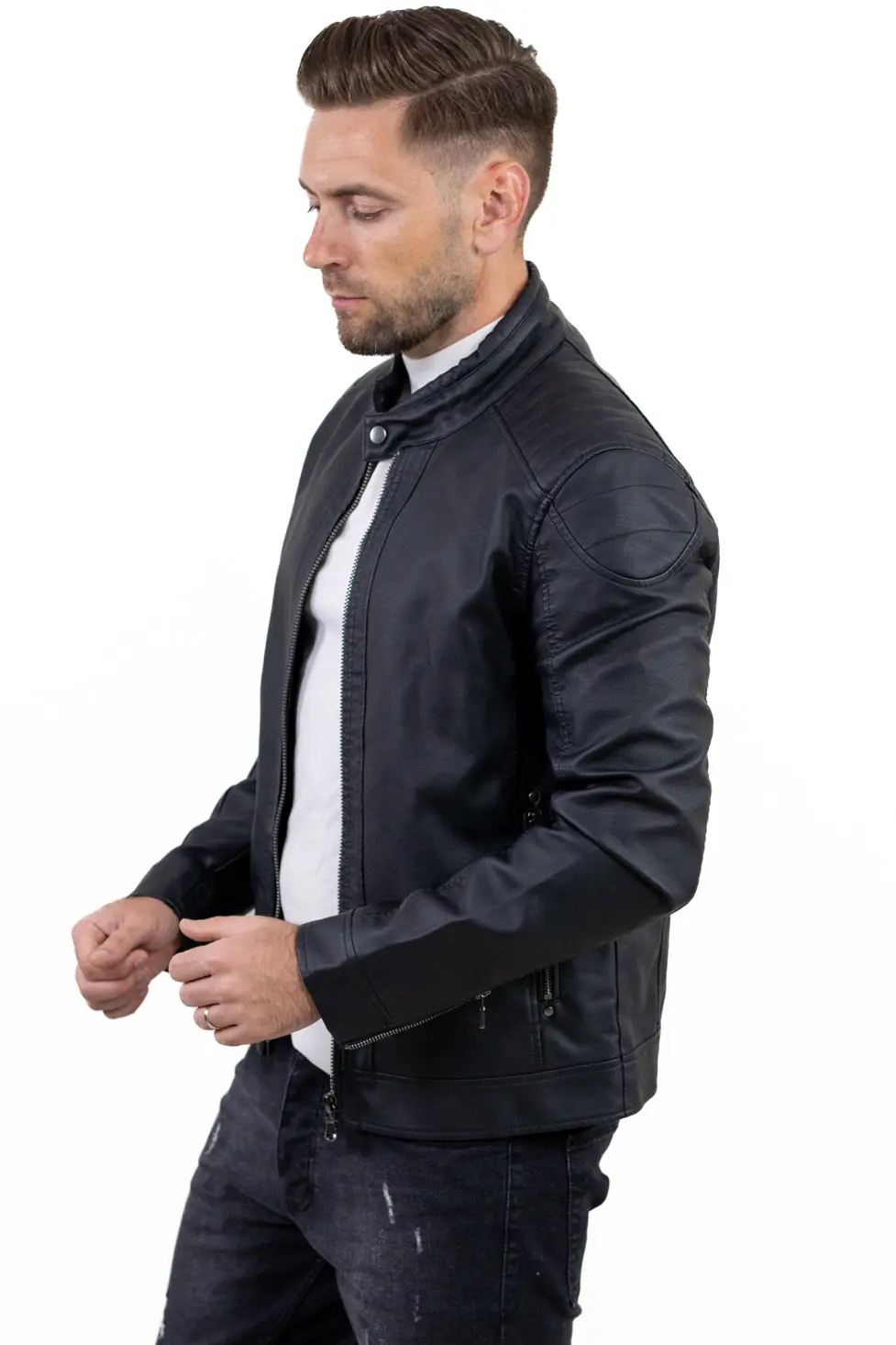 Geaca eco-piele neagra slim fit [2]