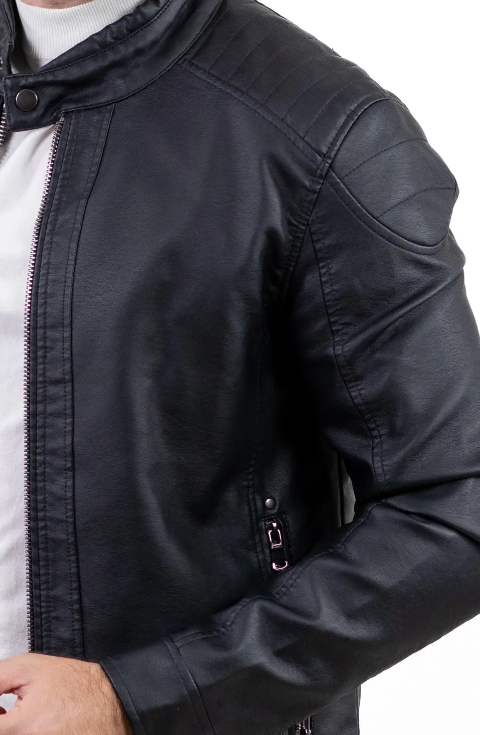 Geaca eco-piele neagra slim fit [8]