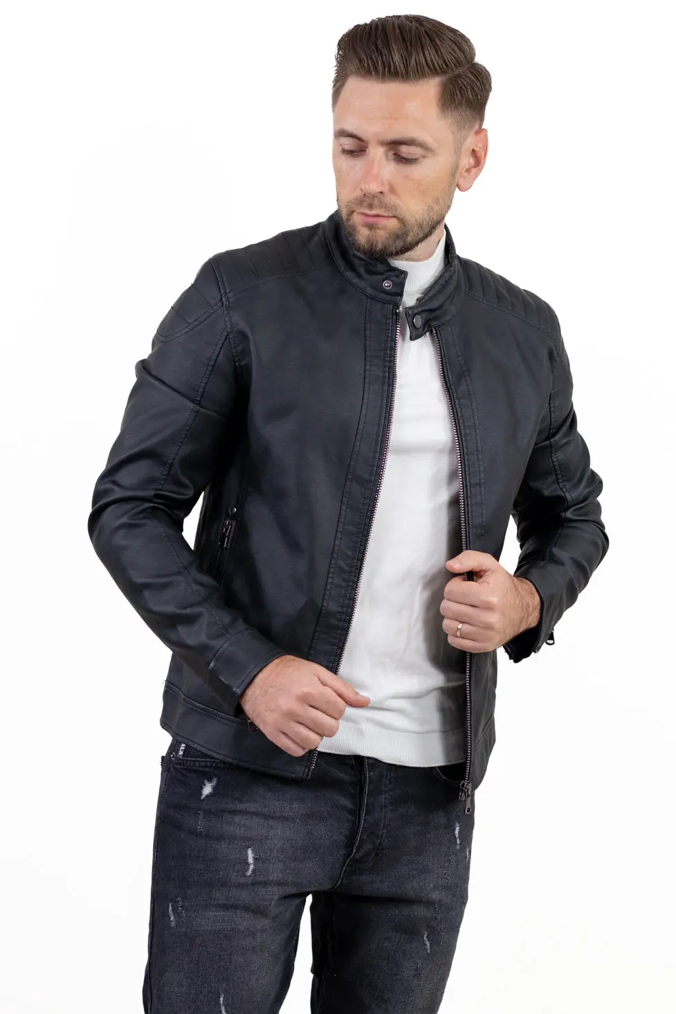 Geaca eco-piele neagra slim fit [1]