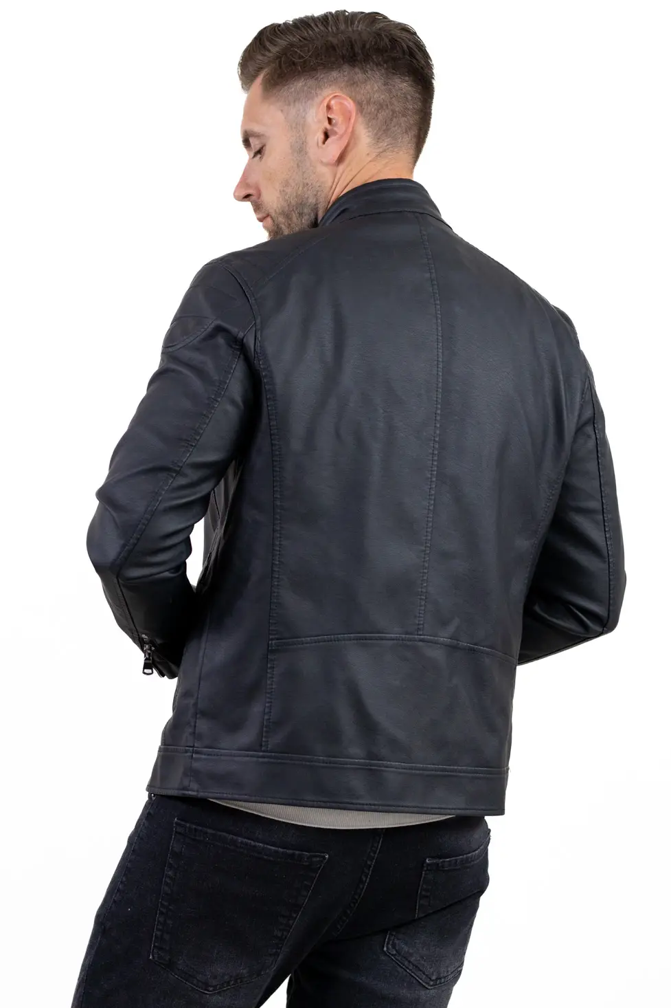 Geaca eco-piele neagra slim fit [7]