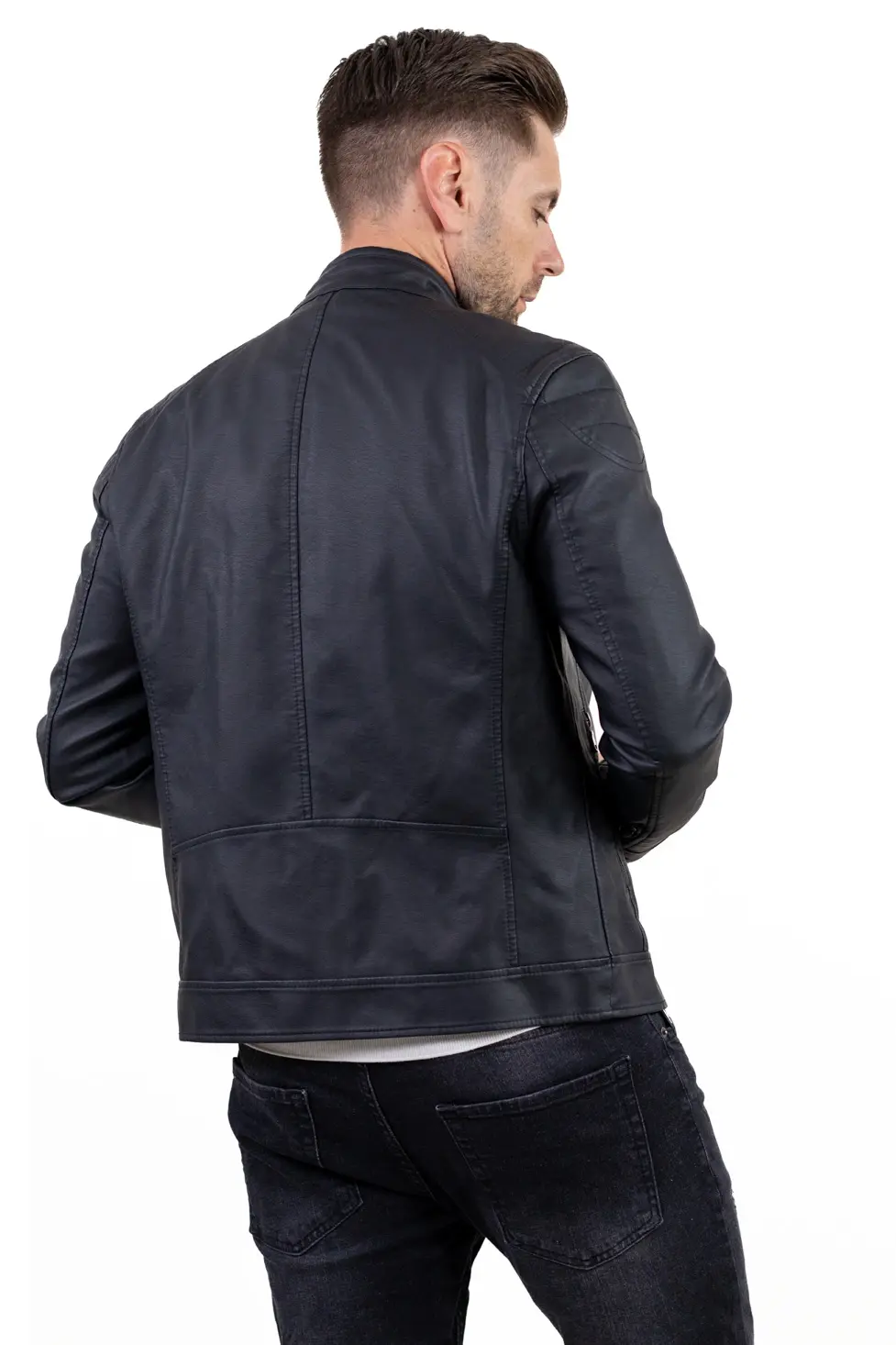 Geaca eco-piele neagra slim fit [6]