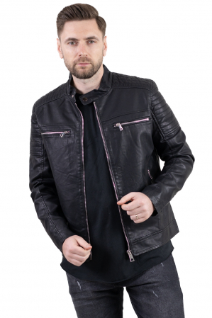 Geaca eco-piele neagra cu fermoare [2]