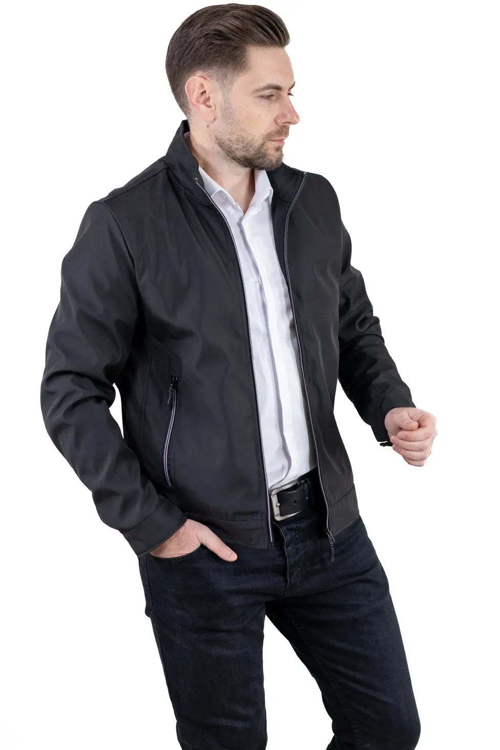 Barbati - Geaca eleganta de primavara regular fit neagra