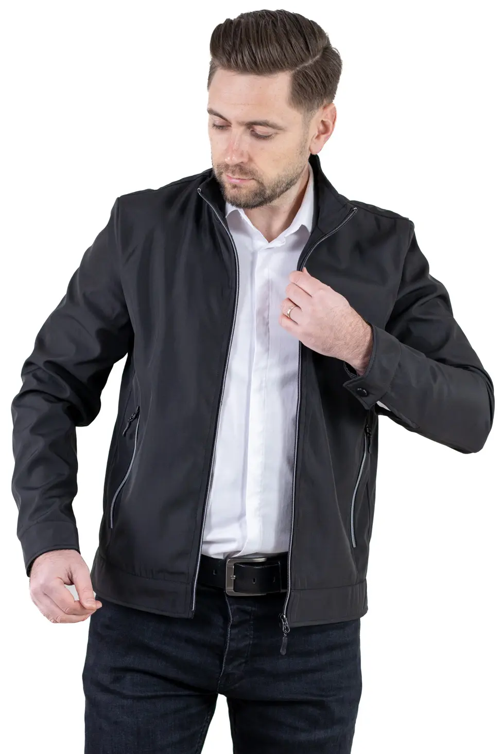 Geaca eleganta de primavara regular fit neagra [5]