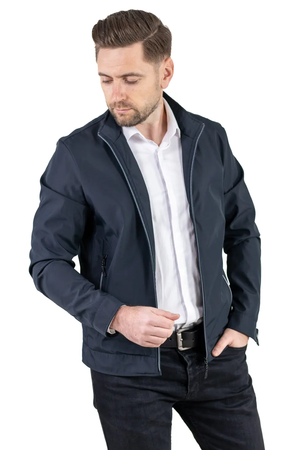 Geaca eleganta de primavara regular fit bleumarin [5]