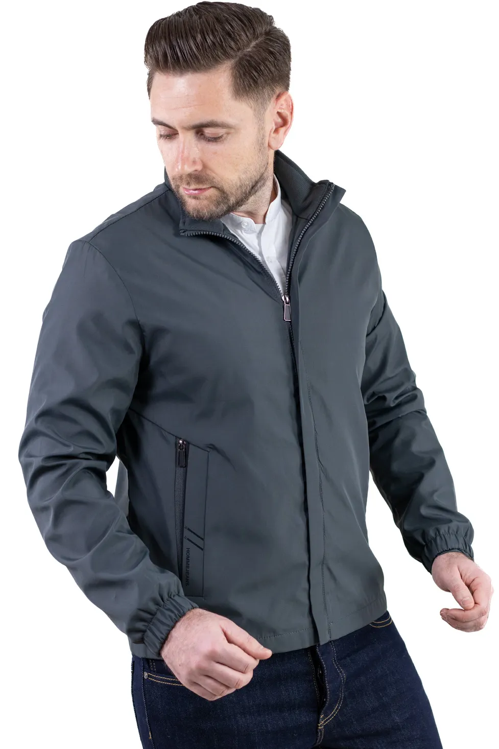 Jachete subtiri - Geaca eleganta usoara regular fit gri inchis