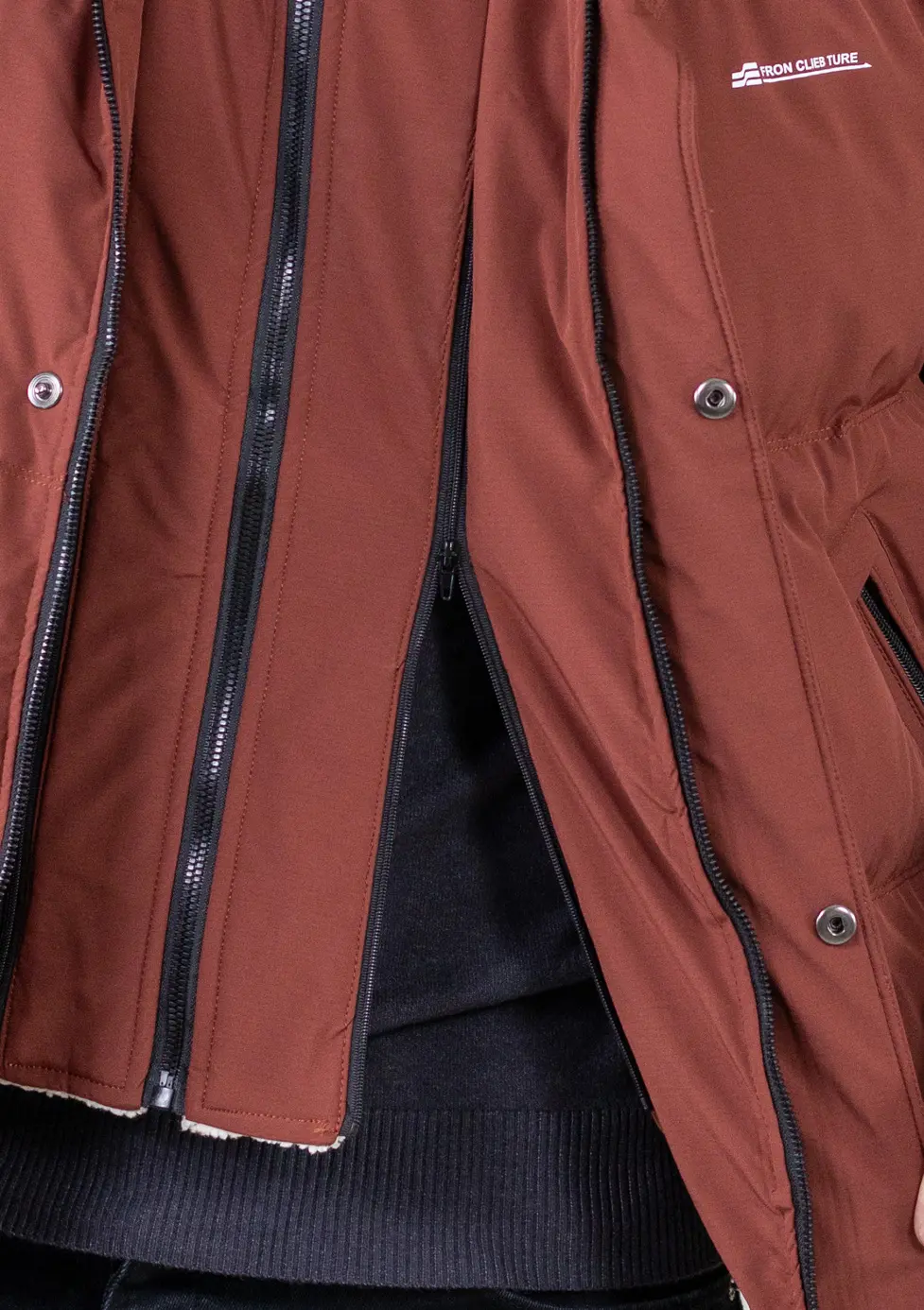 Geacă groasă de iarnă cu vestă îmblănită detașabilă – cărămizie [7]