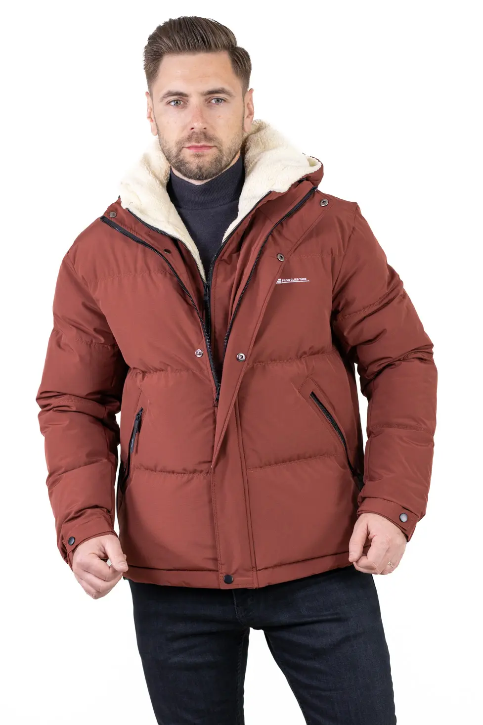 Geacă groasă de iarnă cu vestă îmblănită detașabilă – cărămizie [1]