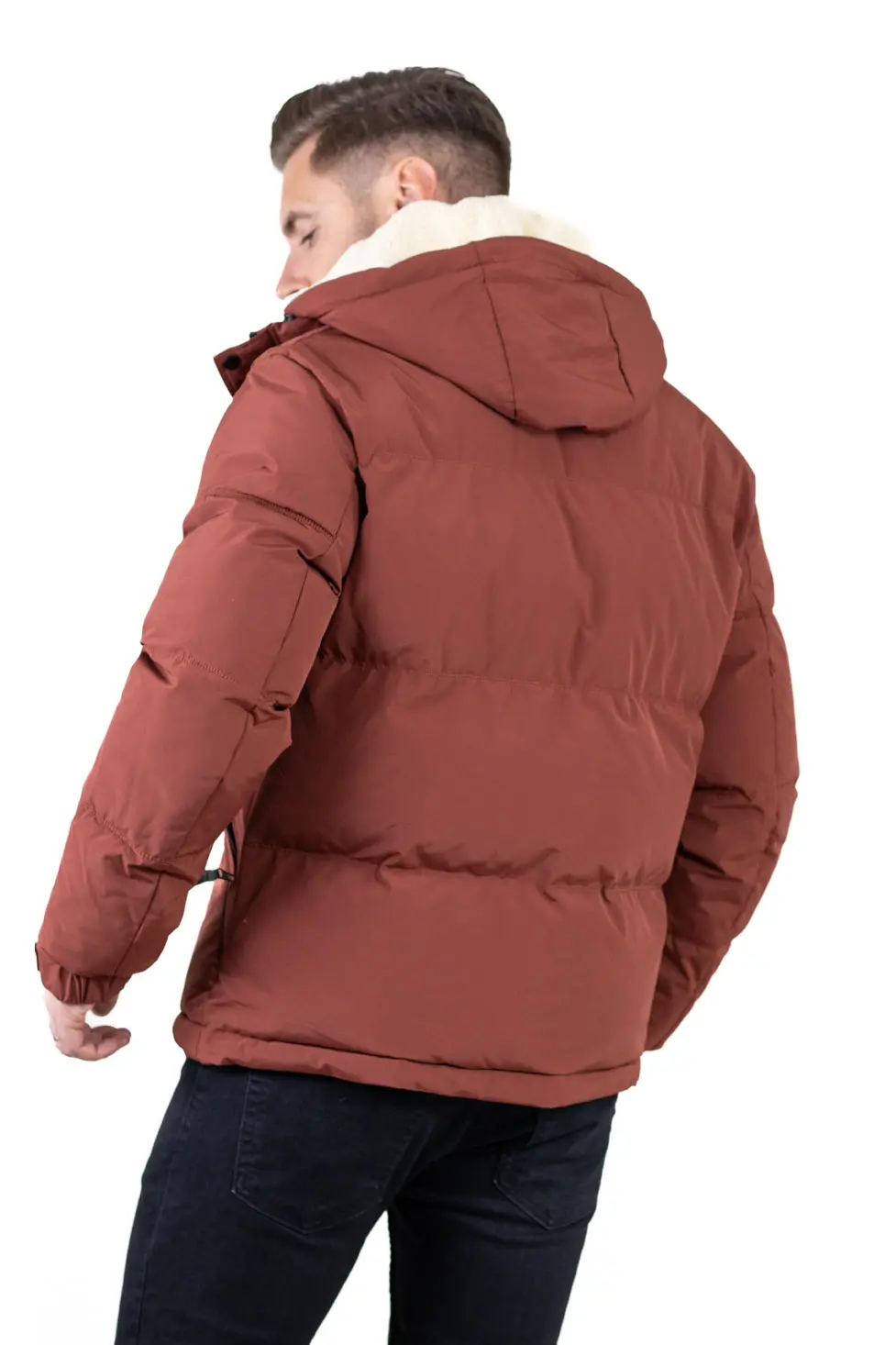 Geacă groasă de iarnă cu vestă îmblănită detașabilă – cărămizie [4]