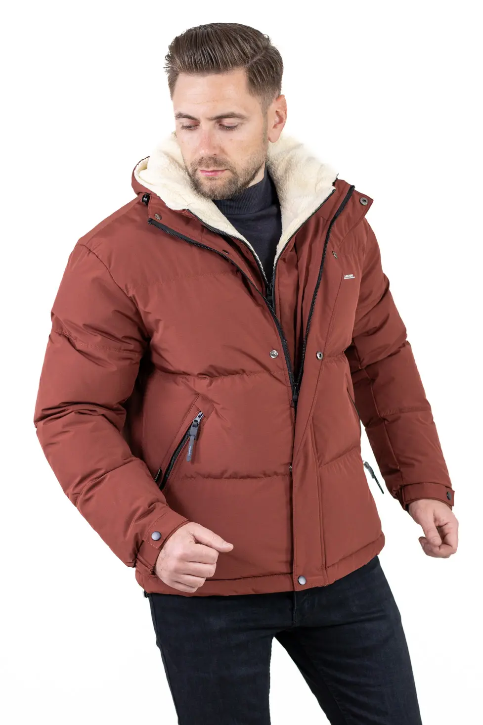 Geacă groasă de iarnă cu vestă îmblănită detașabilă – cărămizie [2]