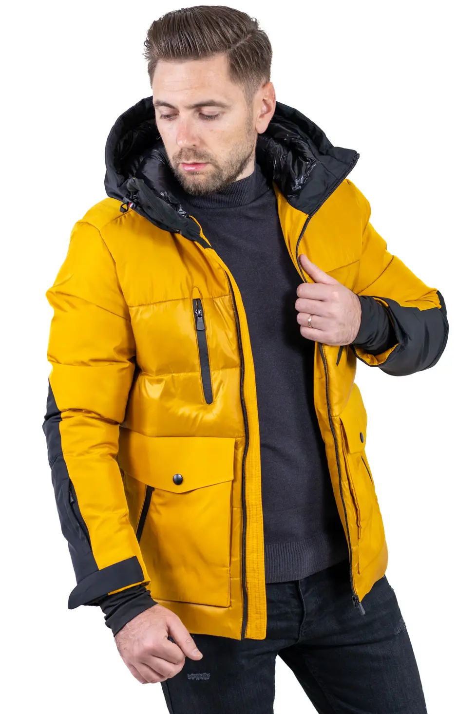GECI - Geacă schi bărbați galbenă cu buzunare multiple