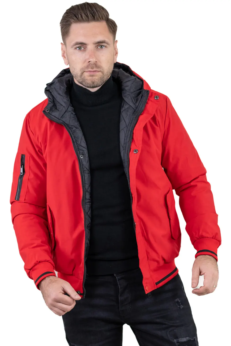 Geacă roșie bărbați cu glugă fixă [2]
