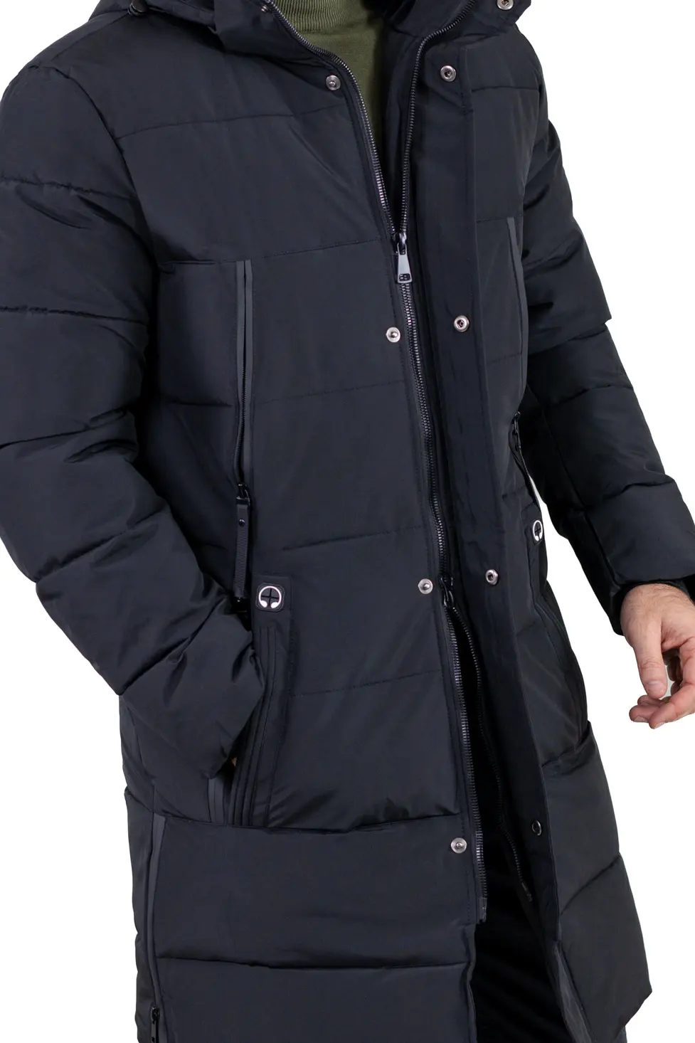 Geacă neagră groasă lungă de iarnă bărbați [3]