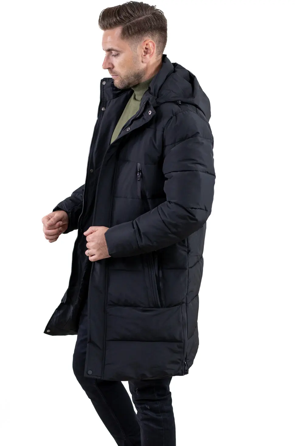 Geacă neagră groasă lungă de iarnă bărbați [10]