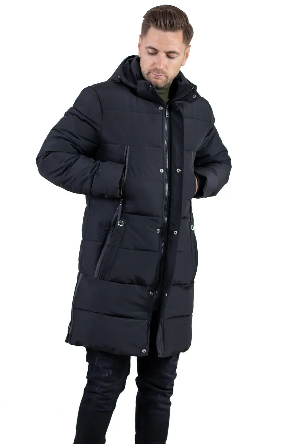 Geacă neagră groasă lungă de iarnă bărbați [2]