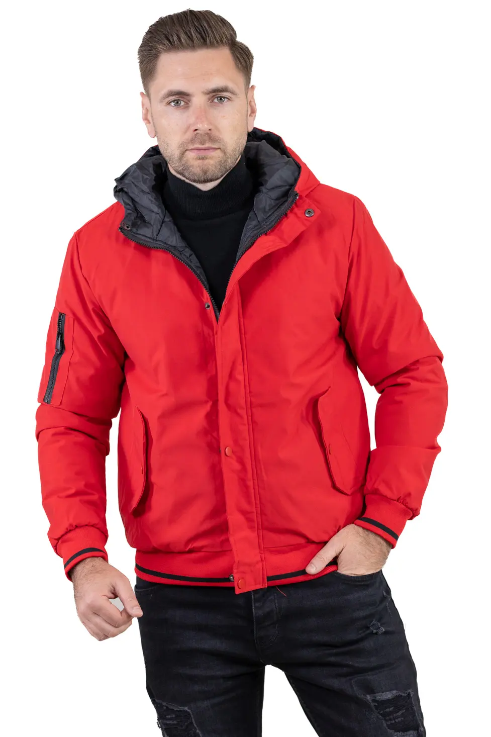 GECI - Geacă roșie bărbați cu glugă fixă