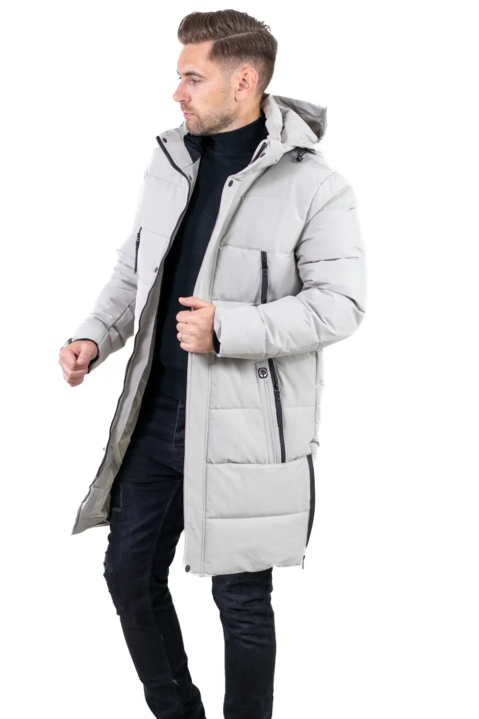 Geacă gri groasă lungă de iarnă bărbați [1]