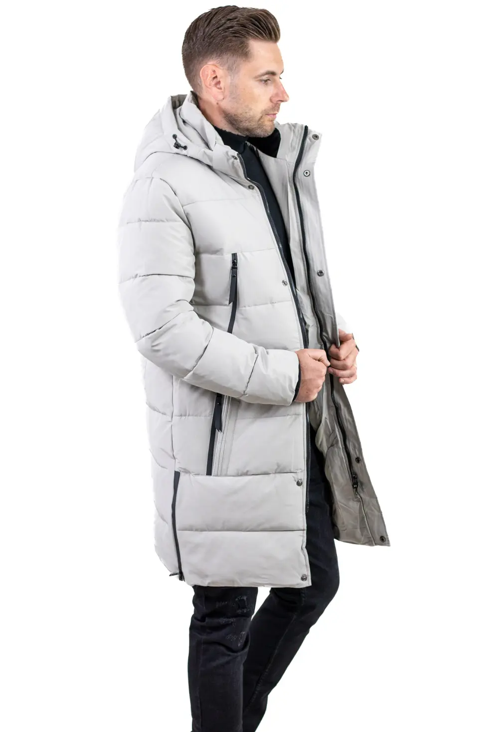 Geacă gri groasă lungă de iarnă bărbați [2]