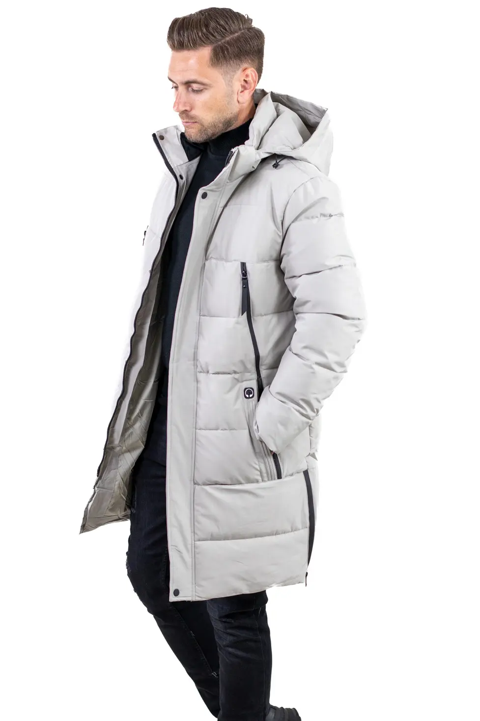 Geacă gri groasă lungă de iarnă bărbați [4]