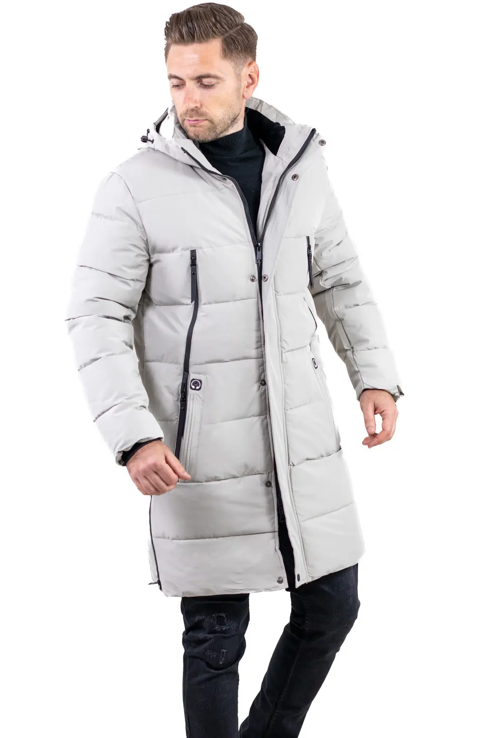 GECI - Geacă gri groasă lungă de iarnă bărbați