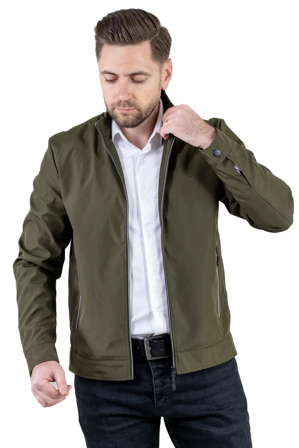 Jachete subtiri - Geaca eleganta de primavara regular fit kaki