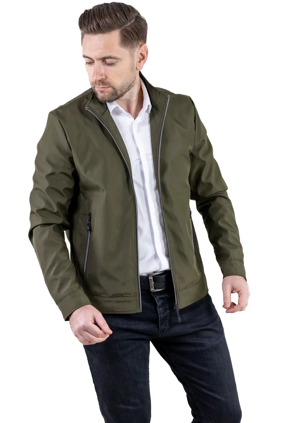 Geaca eleganta de primavara regular fit kaki [5]