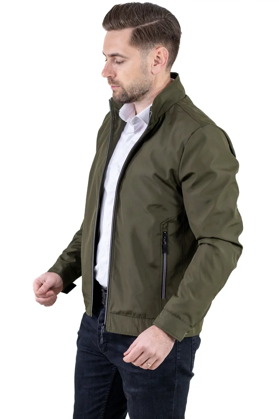 Geaca eleganta de primavara regular fit kaki [2]