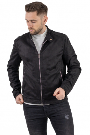 Geci piele - Geaca neagra piele intoarsa eco model drept