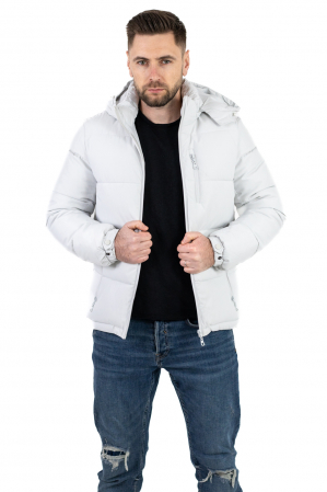 Geci de iarna - Geaca impermeabila de iarna cu gluga detasabila alb polar