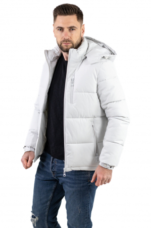 Geci de iarna - Geaca impermeabila de iarna cu gluga detasabila alb polar