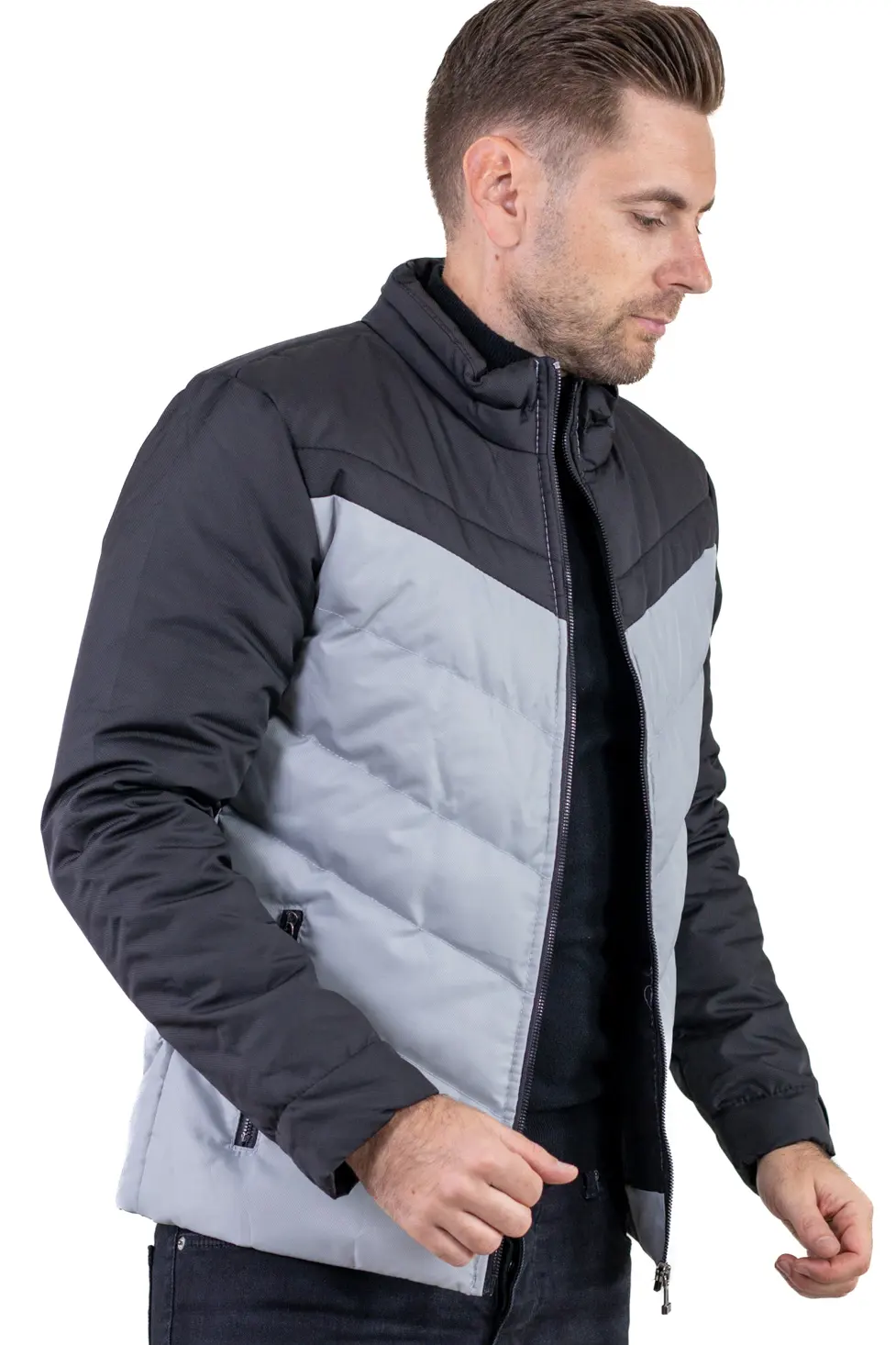 Geaca matlasata impermeabila negru cu gri [2]