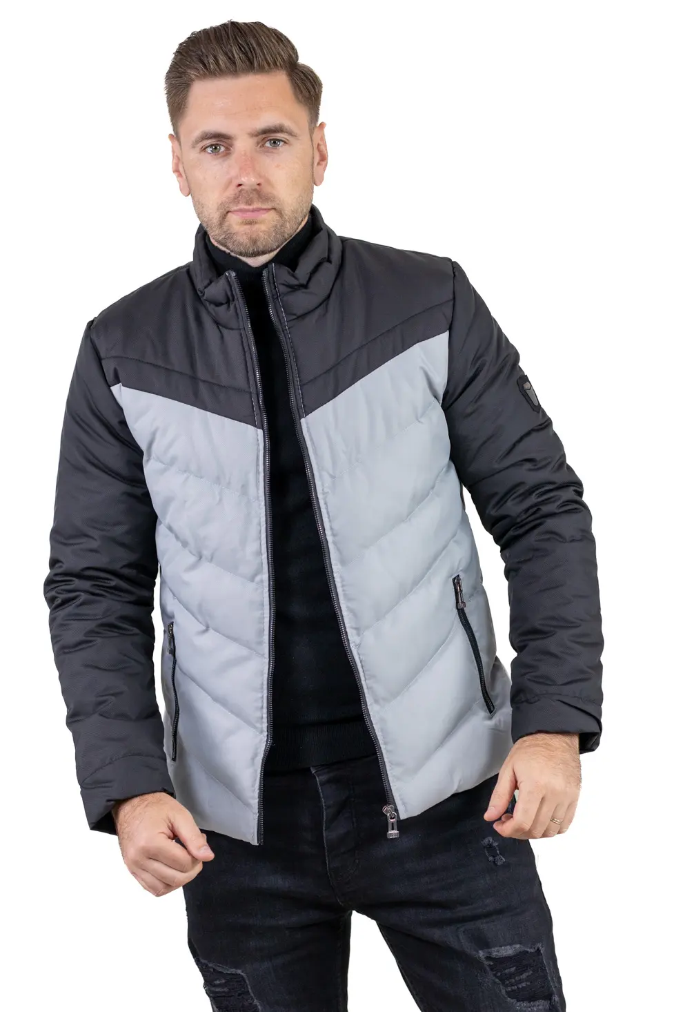 Geaca matlasata impermeabila negru cu gri [1]