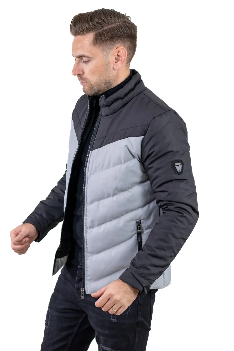 Geaca matlasata impermeabila negru cu gri [3]