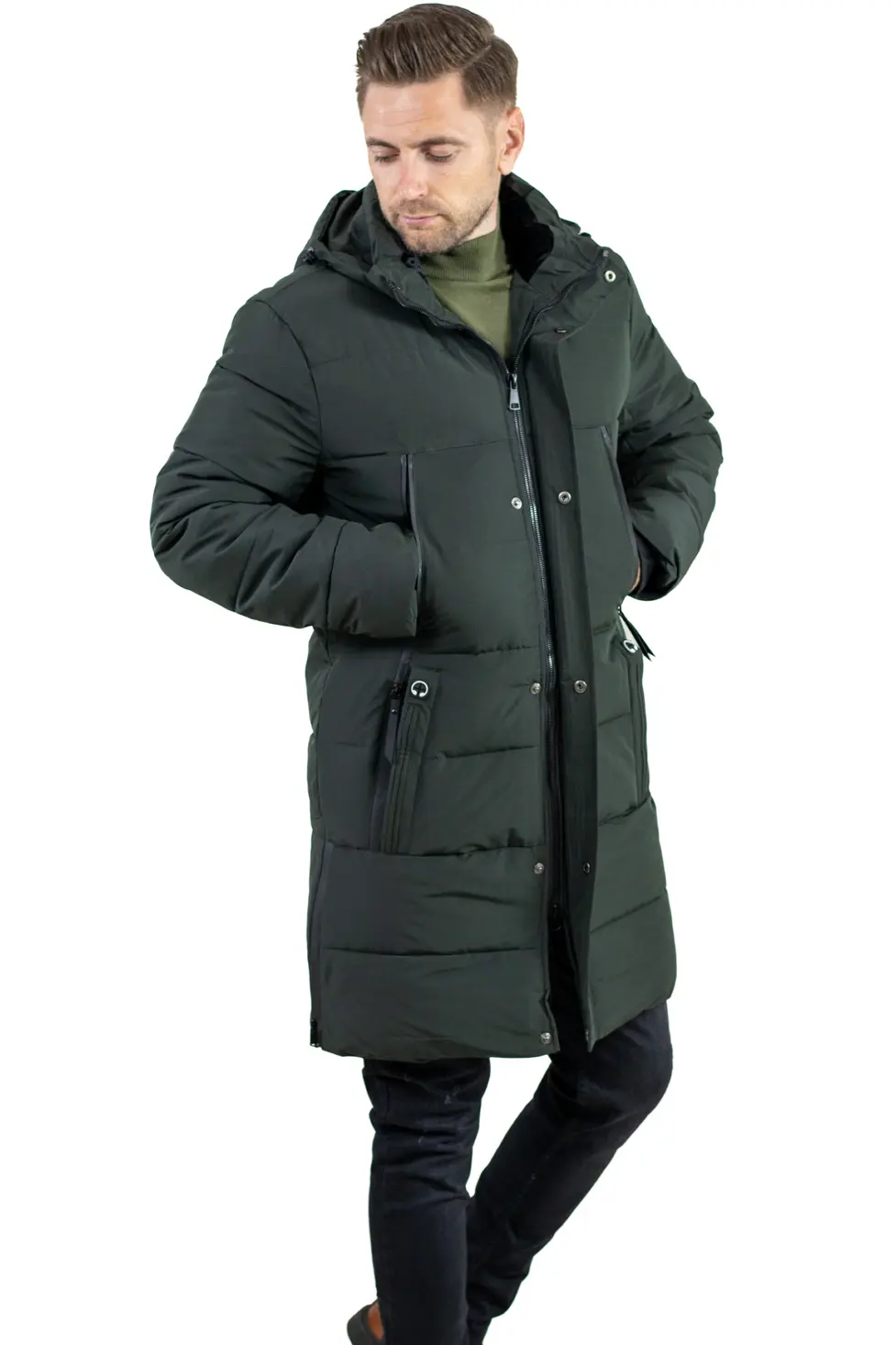 GECI - Geacă kaki groasă lungă de iarnă bărbați