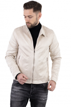 Geci piele - Geaca crem piele intoarsa eco model drept