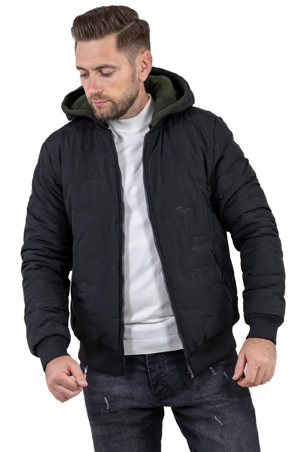 SMART CASUAL - Geacă reversibilă bărbați cu glugă detașabilă – față matlasată & față din bumbac