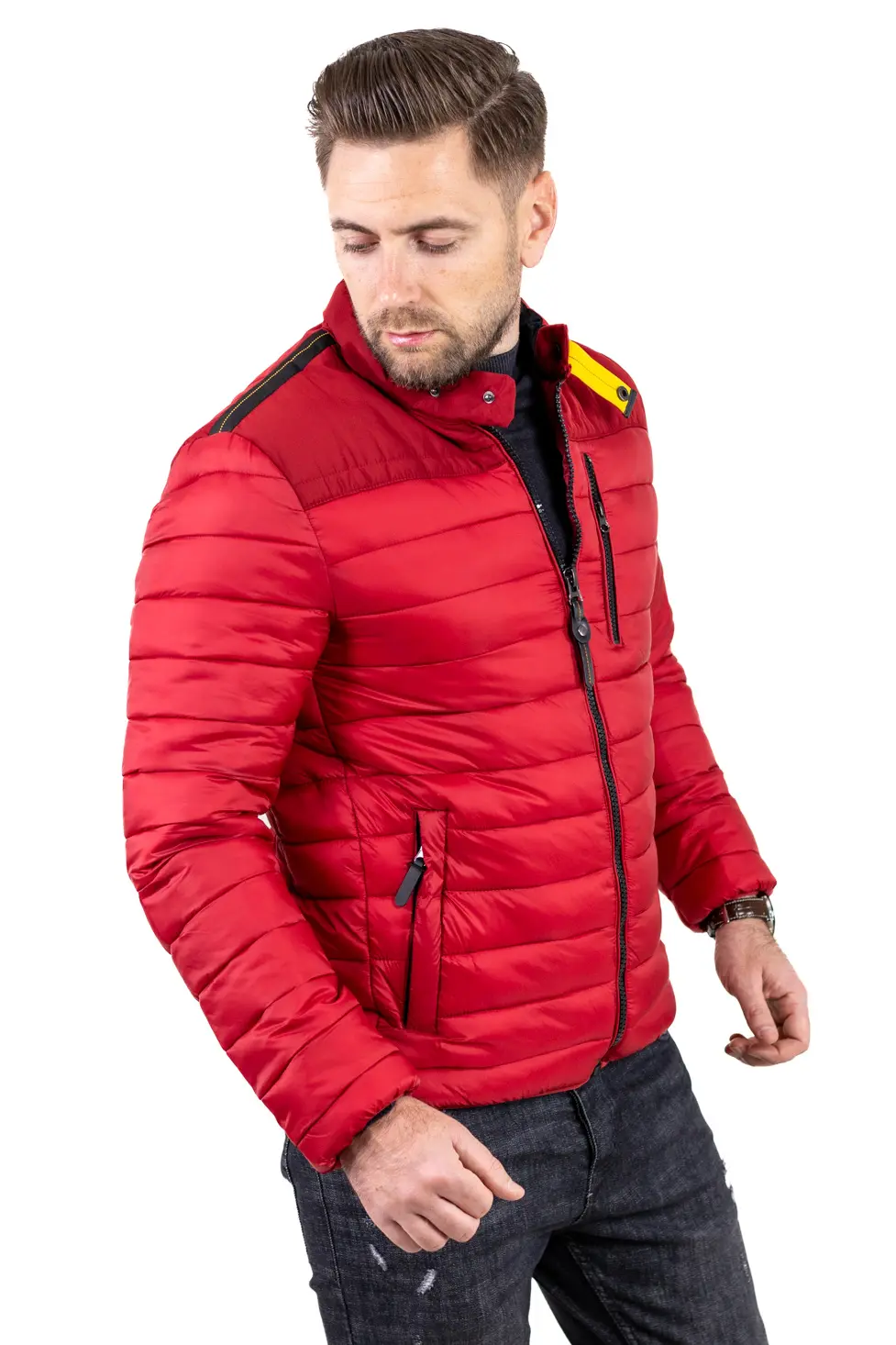 GECI - Geacă de toamnă bărbați matlasată cu detalii contrast