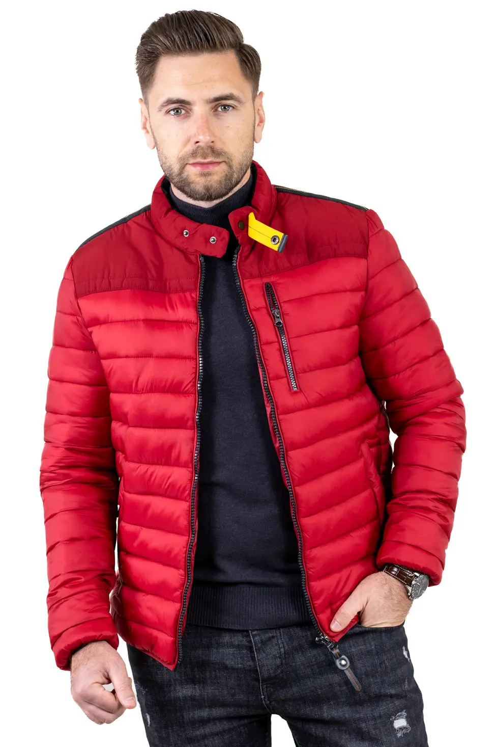 Geacă de toamnă bărbați matlasată cu detalii contrast [5]